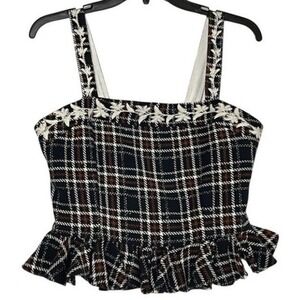 NWT Fanm Mon Crop Top Size‎ Large Plaid Black & White